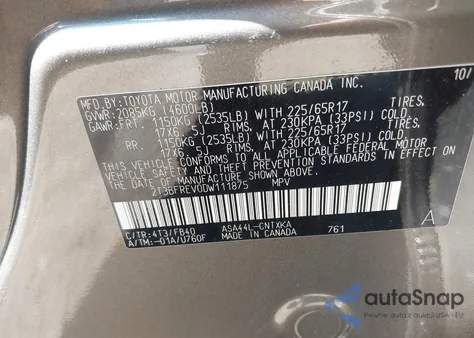 2013 Toyota Rav4 Le из США, поврежденный, VIN 2T3BFREV0DW111875